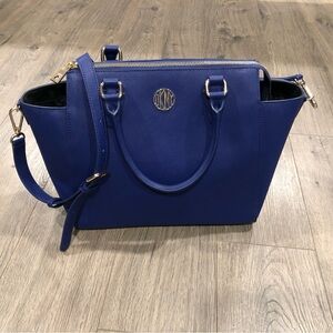 DKNY Large Purple Blue Handbag with crossbody strap.